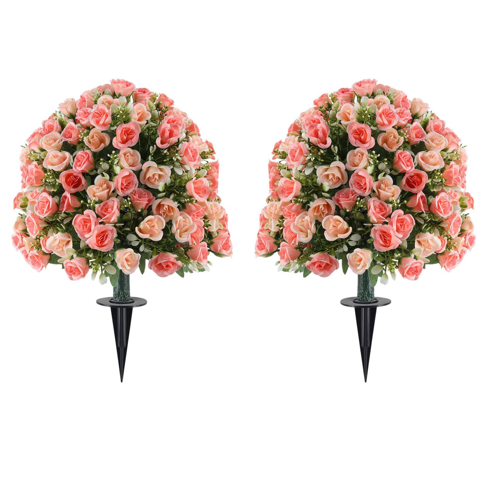 2 Pezzi di Rosa Artificiale con Alberi di Palla di Fiori Realistici con Picchetto per la Decorazione del Patio del Giardino 14 X 24 Pollici (Mini paletto rosa)