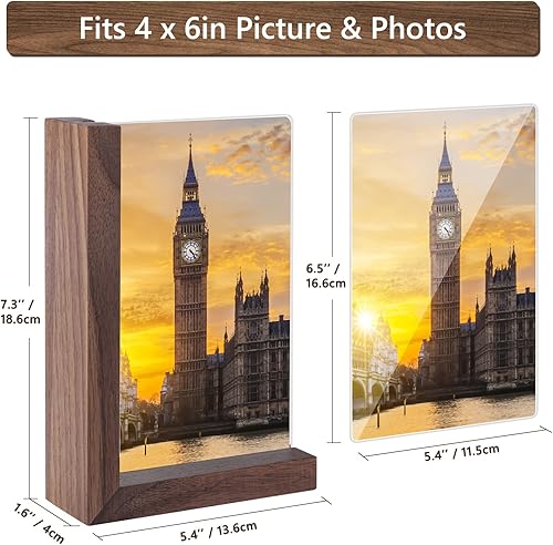 Miniatura 3 de Mixoo Marcos de fotos de 4 x 6 pulgadas, paquete de 2 unidades, marco de fotos de madera rústica en forma de L, marcos de doble cara vertical y