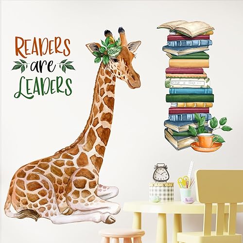 Mfault Calcomanías de pared de jirafa para bebés niños y niñas los lectores son líderes animales del bosque lectura libros guardería sala de juegos