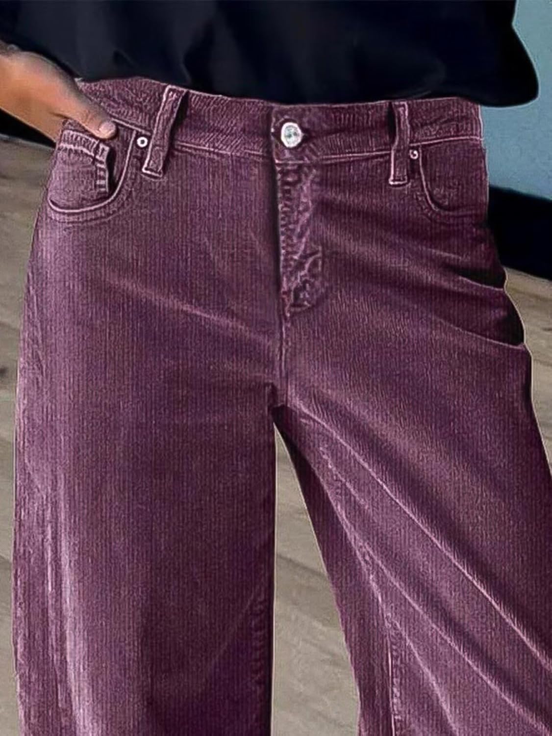 Flamingals Wide Leg Jeans for Women Mid Waist Baggy Stitch Decor Denim Washed Pants Without Belt