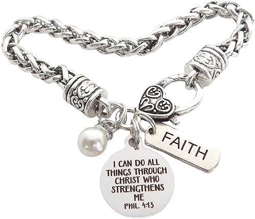 Religious Bible Verse Bracelet for Her Scripture Quotes Bracelet Faith Christian Jewelry Encouragement for Women Friend (PHIL 413)