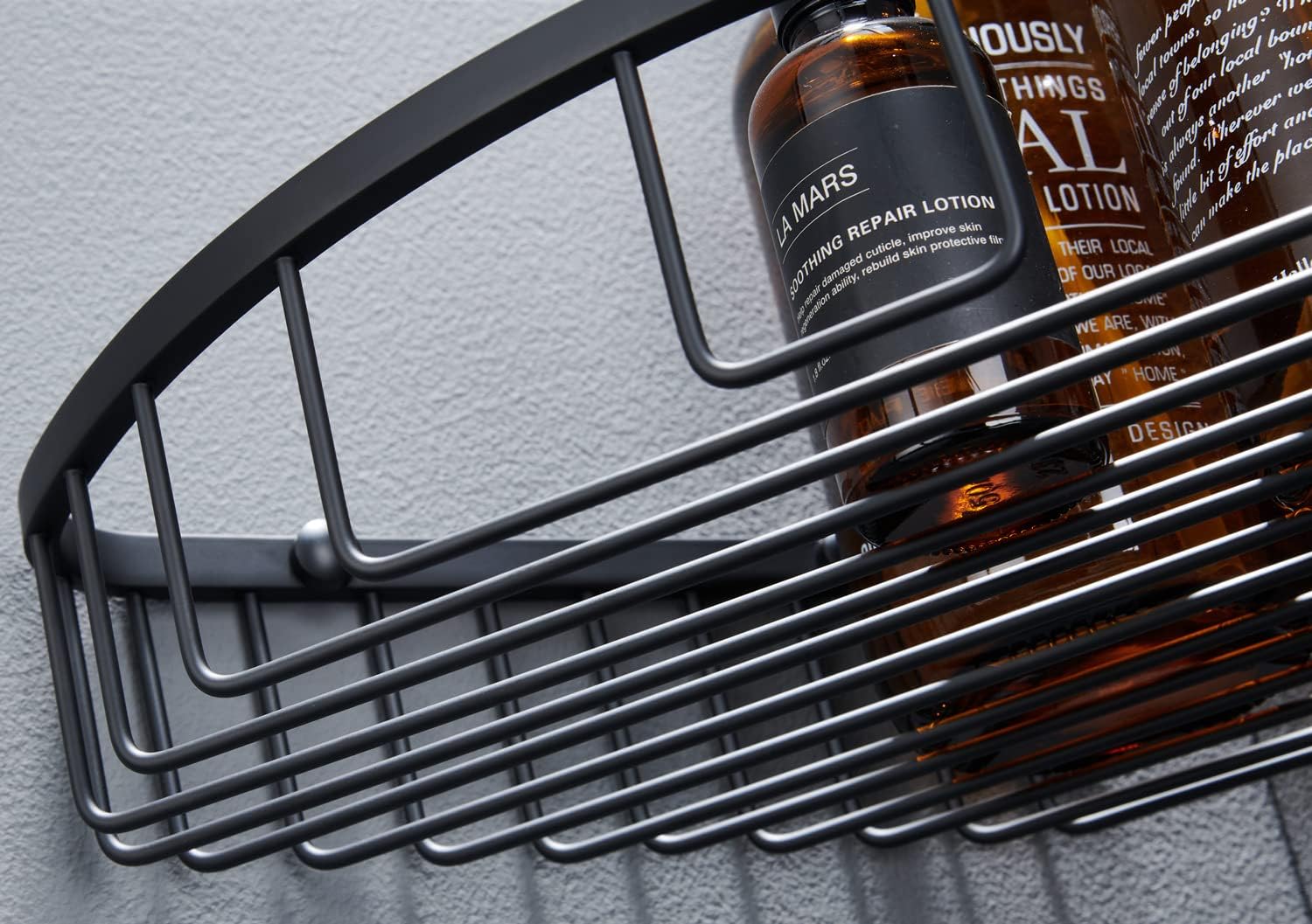 Bathroom Corner Shower Caddy Organizer, Corner-Hollow Design, SUS304 Stainless Steel Heavy Duty Rust-Proof Bathroom Shelf Organizer Holder, Wall Mounted Storage Rack, Matte Black