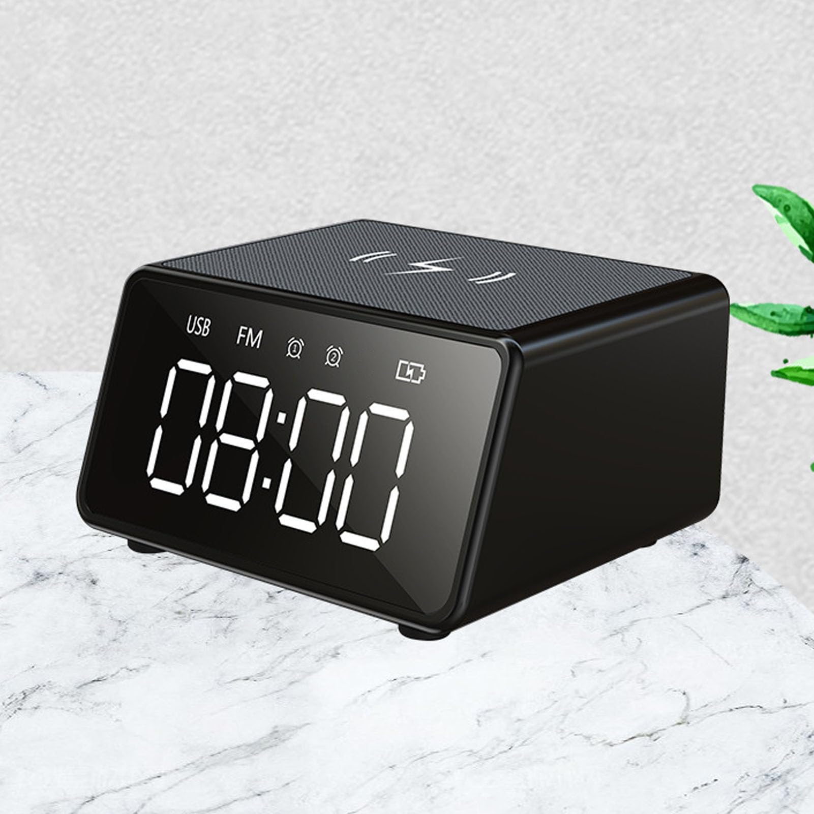 Jectse Sveglia Digitale Altoparlante, Caricabatterie Wireless da 10 W con Display LED da 5 Pollici Radio FM Microfono Integrato, per Comodino