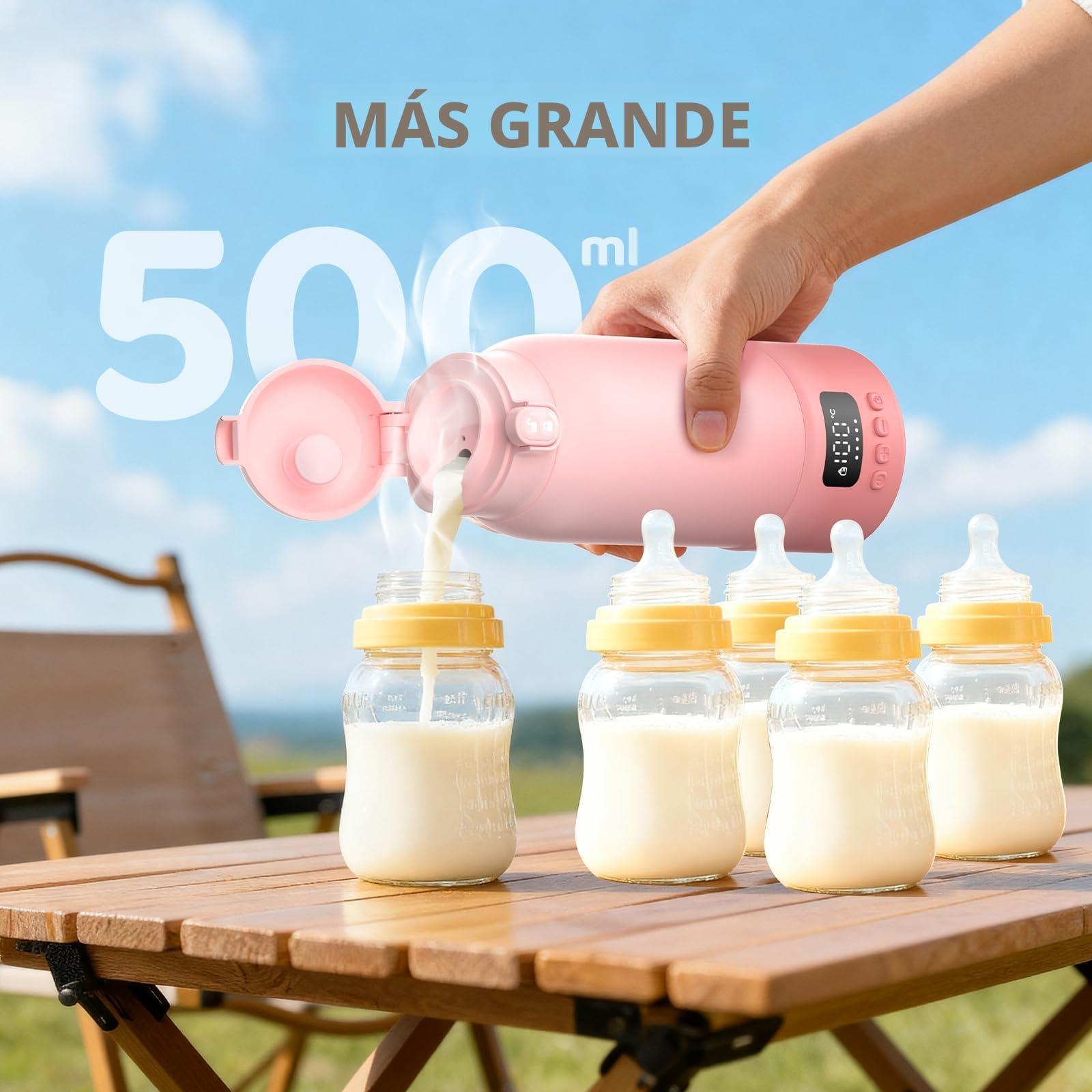 500ml Calienta Biberones Portatil para Viaje: Calentador Rápido de Leche Materna y Agua para Bebés, Calentamiento Aquecedor con Batería Contenedor Interior de 316L Acero Inoxidable