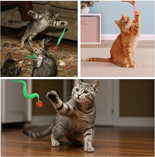 Miniatura 7 de 6 gusanos peludos, gusanos mágicos, bolas hinchables con cola, bolas de peluche para gatos con cola, para juegos de mascotas, coloridos