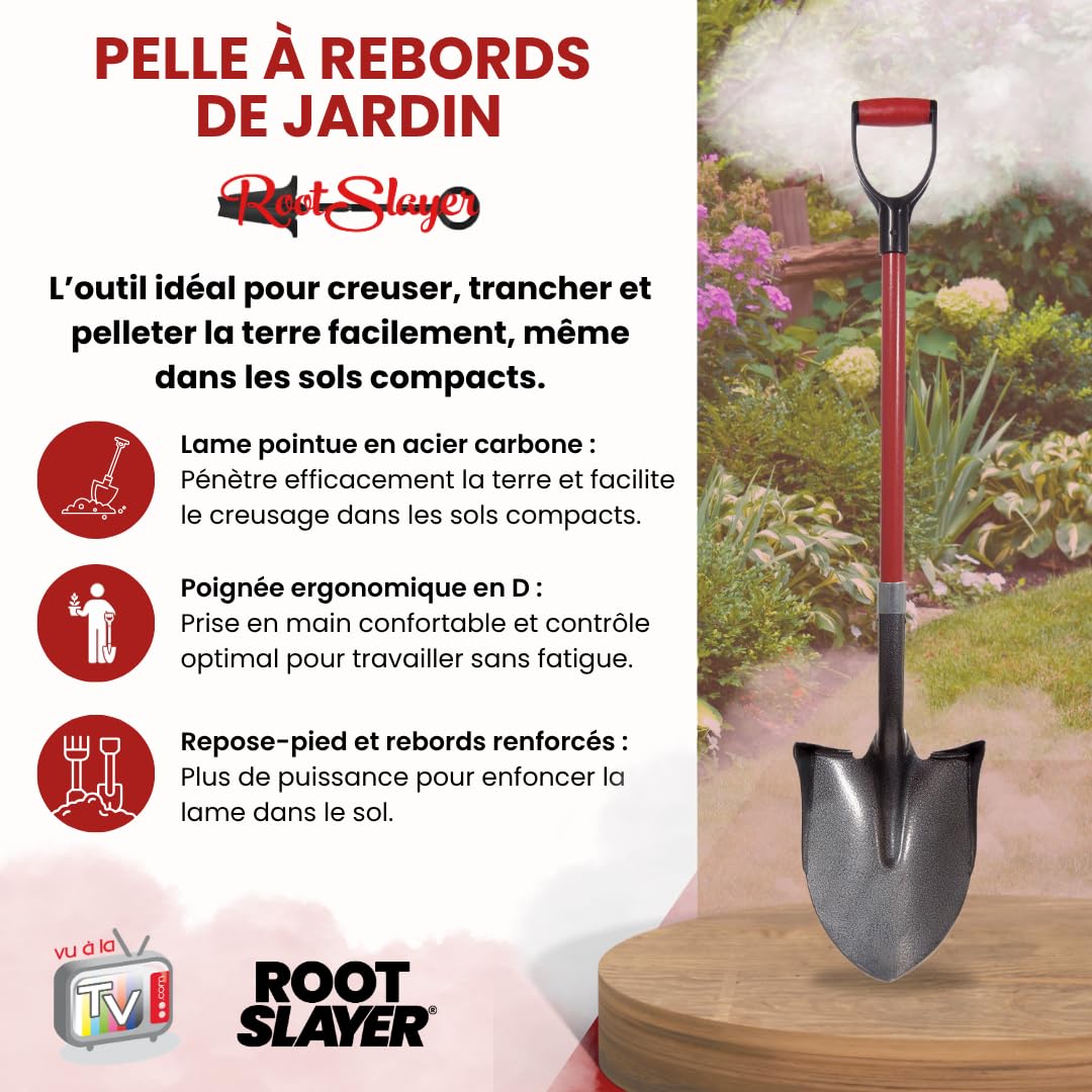 RootSlayer Pala con bordi - Pala ultra affilata per tutti i tipi di pavimenti - Lame in acciaio al carbonio - Nero/Rosso - 110 x 11 x 22 cm