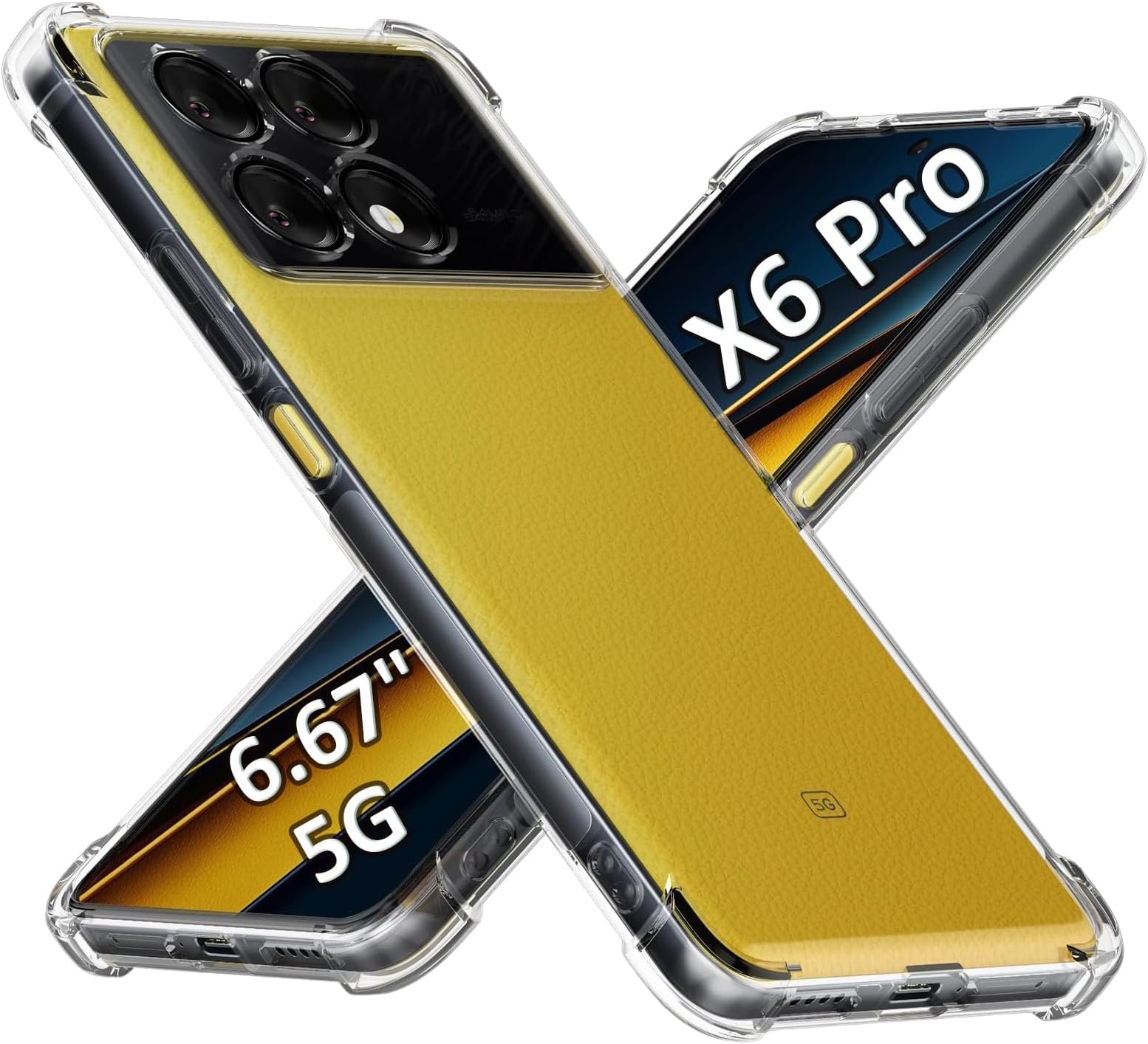 USTIYA Case for Xiaomi Poco X6 Pro 5G / Redmi K70E 5G (No for K70) Clear TPU Four Corners Military-Grade Protection Cover Transparent Soft funda