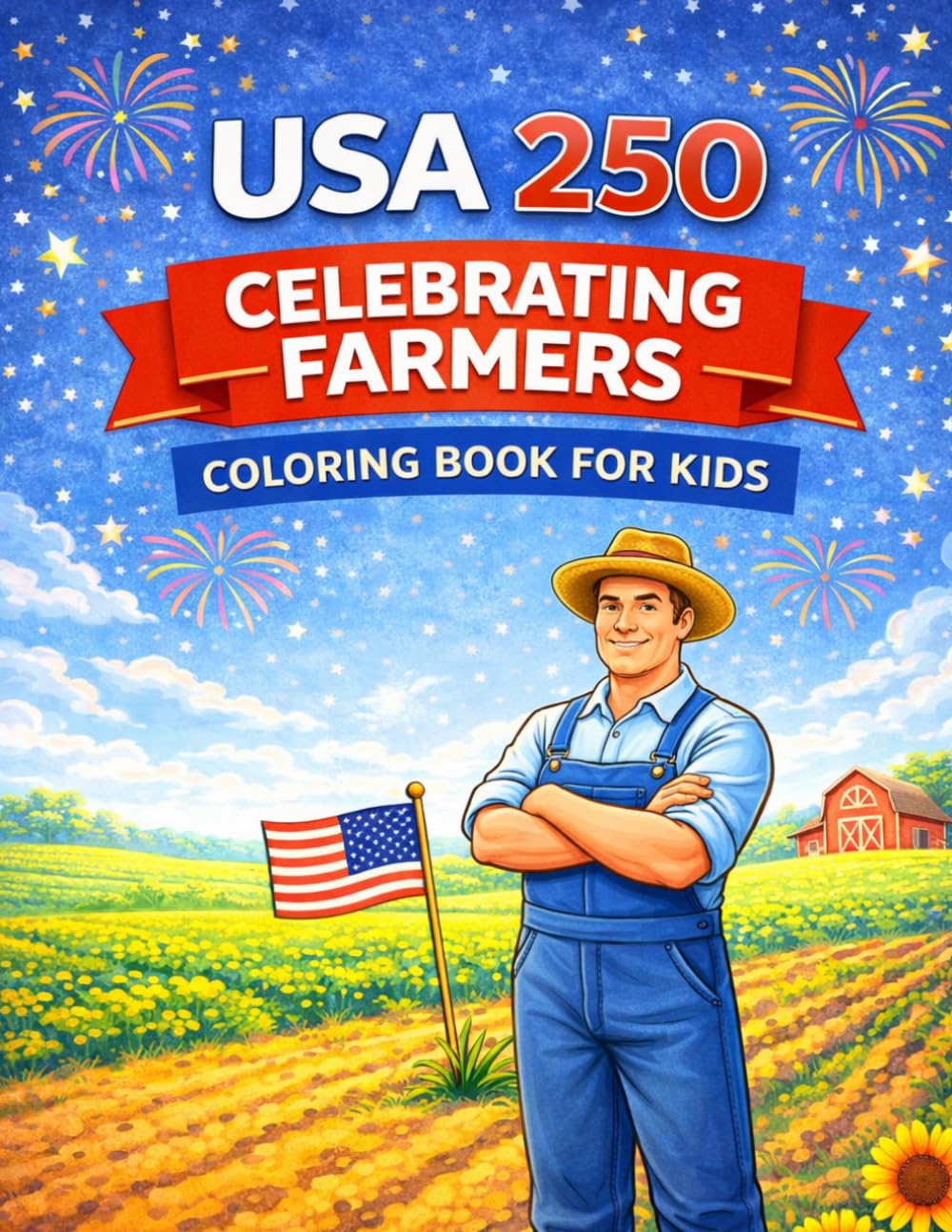 USA 250 Celebrating Farmers Coloring Book for Kids: 50 Highly Colorable Farm & Agriculture Scenes Featuring American Farmers, Tractors, Barns, ... (USA 250 Patriotic Coloring Book Collection)