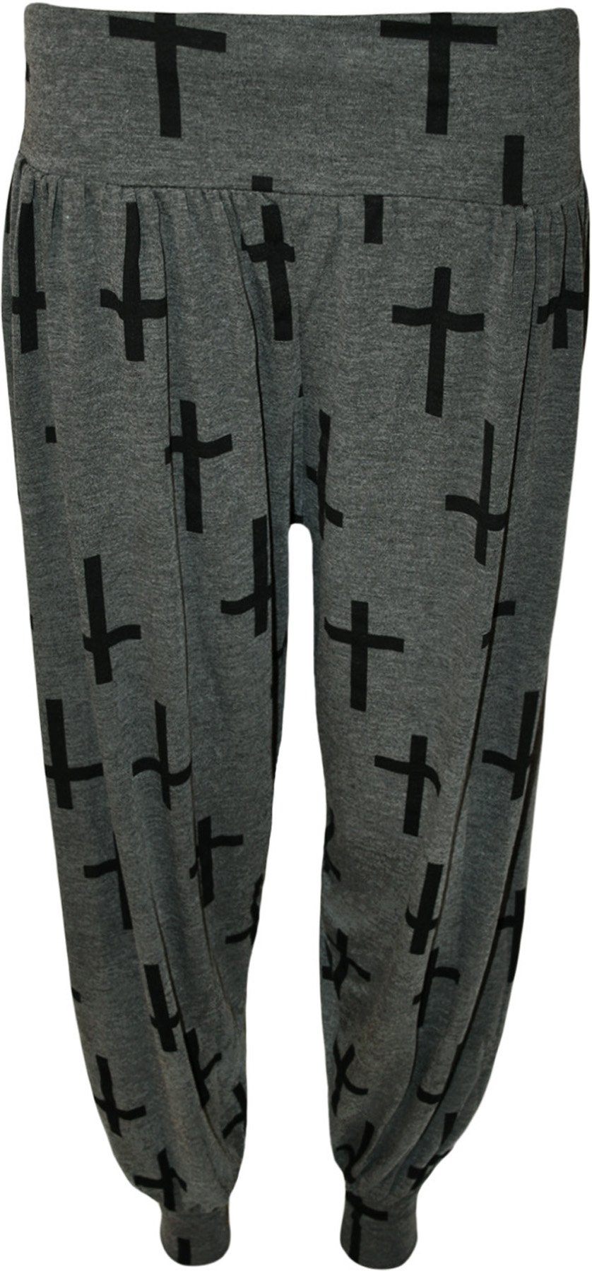 WearAll Plus Size Harem Print Womens Trousers Long Full Baggy Ladies Pants - Skull - 28/30