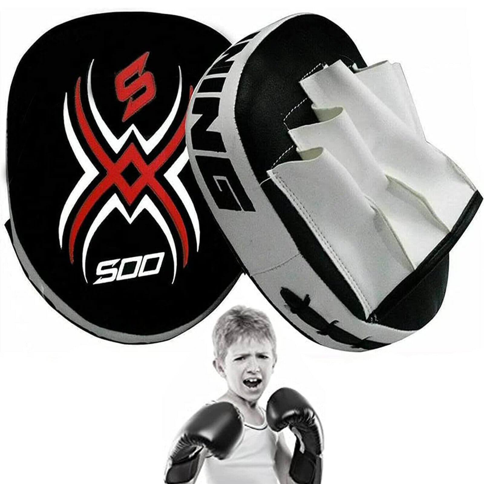 Kids Junior Focus Pads Set Hook & Jabs Pads Coaching Pad Pro Boxing Mitts Sparing Gloves Punching MMA Karate Training Mitten Target Hand Striking Shield (Gold/Black) - Image 4