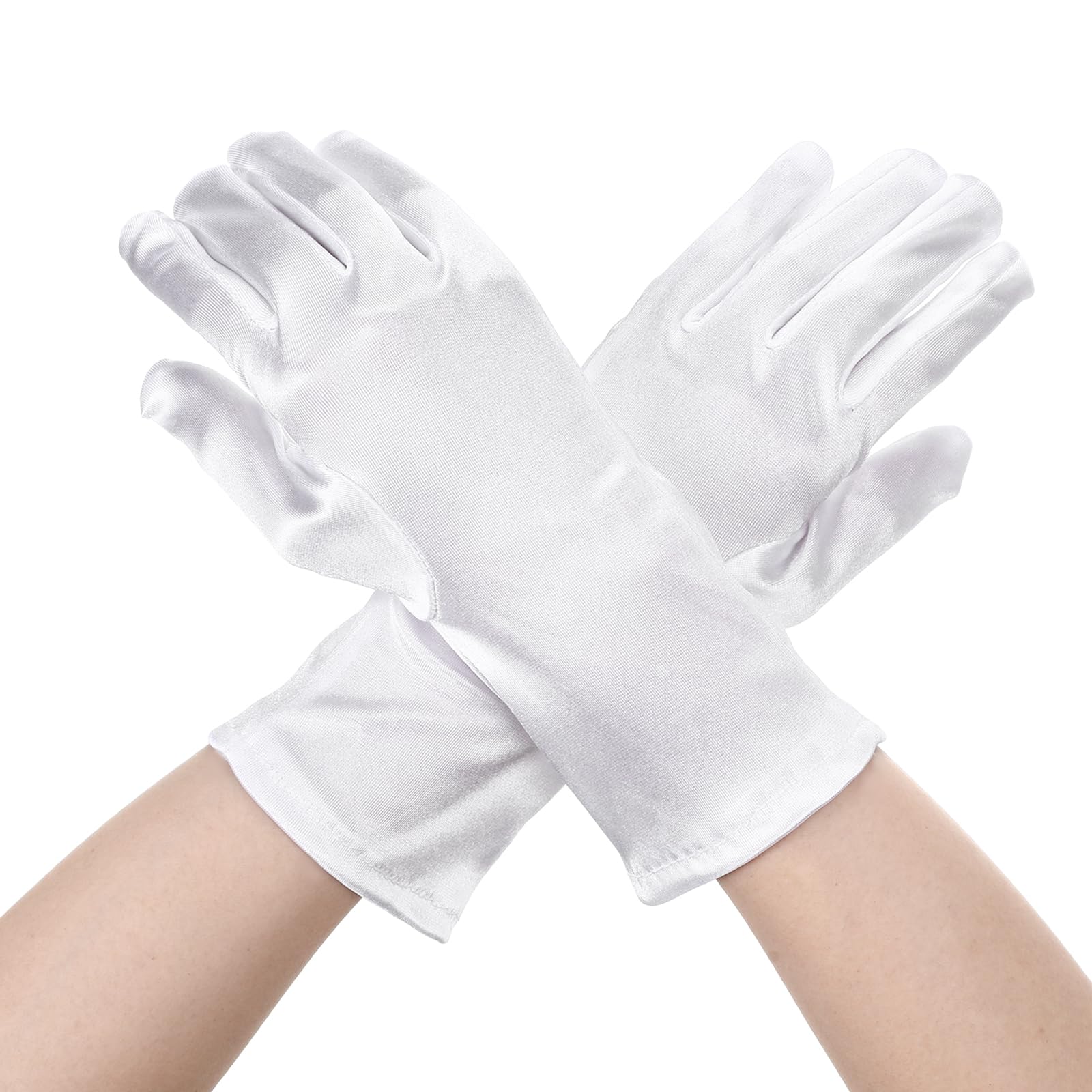 Short Opera Satin Gloves Women Bridal Wedding Banquet Evening Dress Gloves for Tea Party 1920s Flapper Accessories(Large,White)