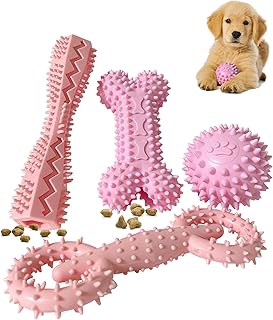 4 Pack Puppy Toys for 2-8 Months Pets Dog Chew Toy for Small Puppies Teething Toys for Cleaning Teeth Cute Pink Small Dog ...