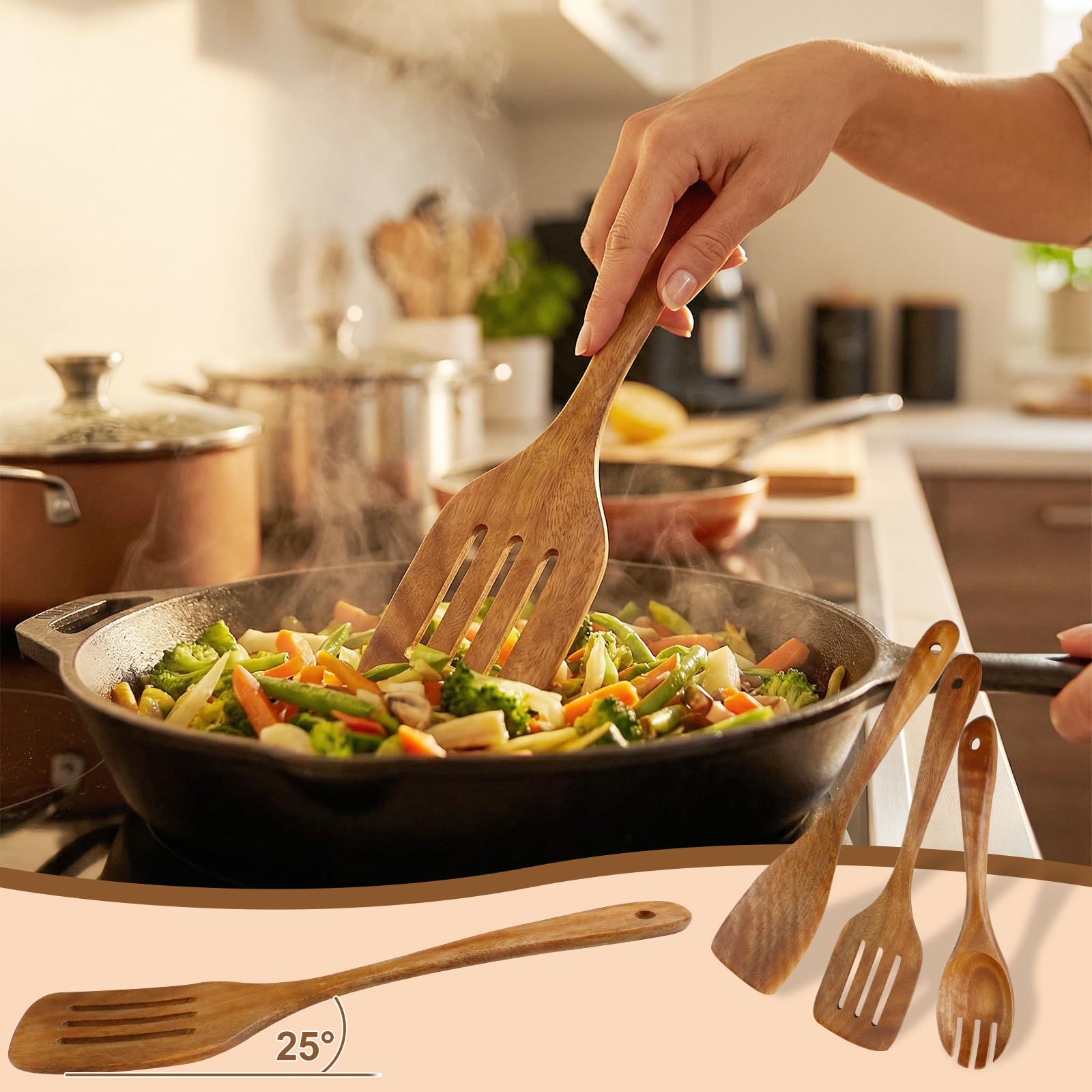 Allecto Plus - Houten spatels en kooklepel set voor in de keuken - 30