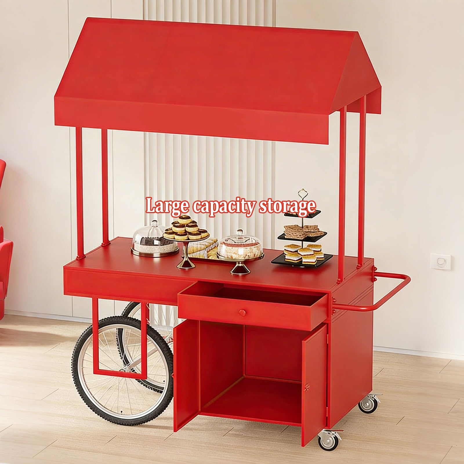 Móvil De Venta Ambulante De Comida con Sombrilla,Puesto De Mercado De Hierro con Toldo Y Caja De Almacenamiento,para Puestos Al Aire Libre,Campamentos Y Eventos(Black,160cm/63in)