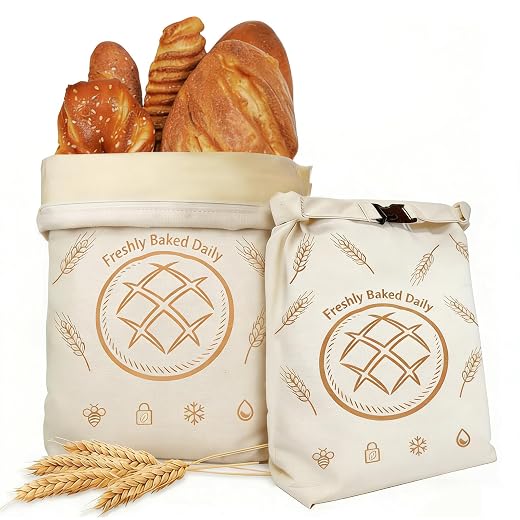 2 Pack Beeswax Bread Bags for Sourdough, Reusable 13"×17" Cotton Linen Bread Bags for Homemade Bread, Natural Beeswax Lining Keeps Sourdough Fresh, Eco Friendly Bread Storage for Bakery, Home