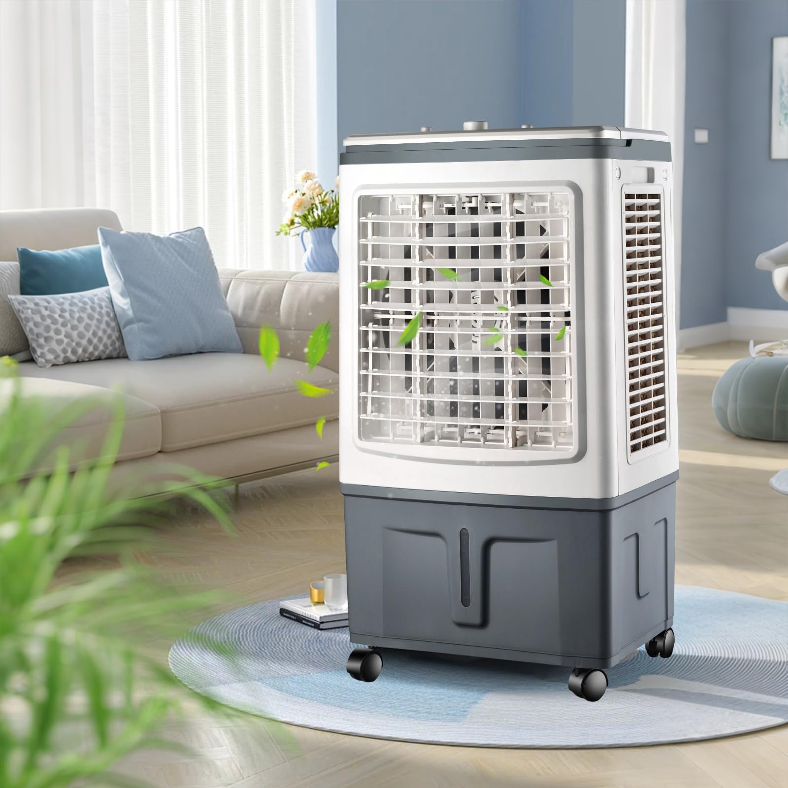 3-in-1 Evaporative Air Cooler 30L, Powerful Portable Cooler Mechanical, 2 Ice Crystal Boxes for Shop Restaurant