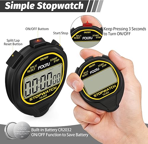 Miniatura 4 de FCXJTU Digital Simple Stopwatch Timer, No Bells, No Alarm, Simple Basic Operation, Silent, Clear Display, ON/Off, Large Display for Swimming Running