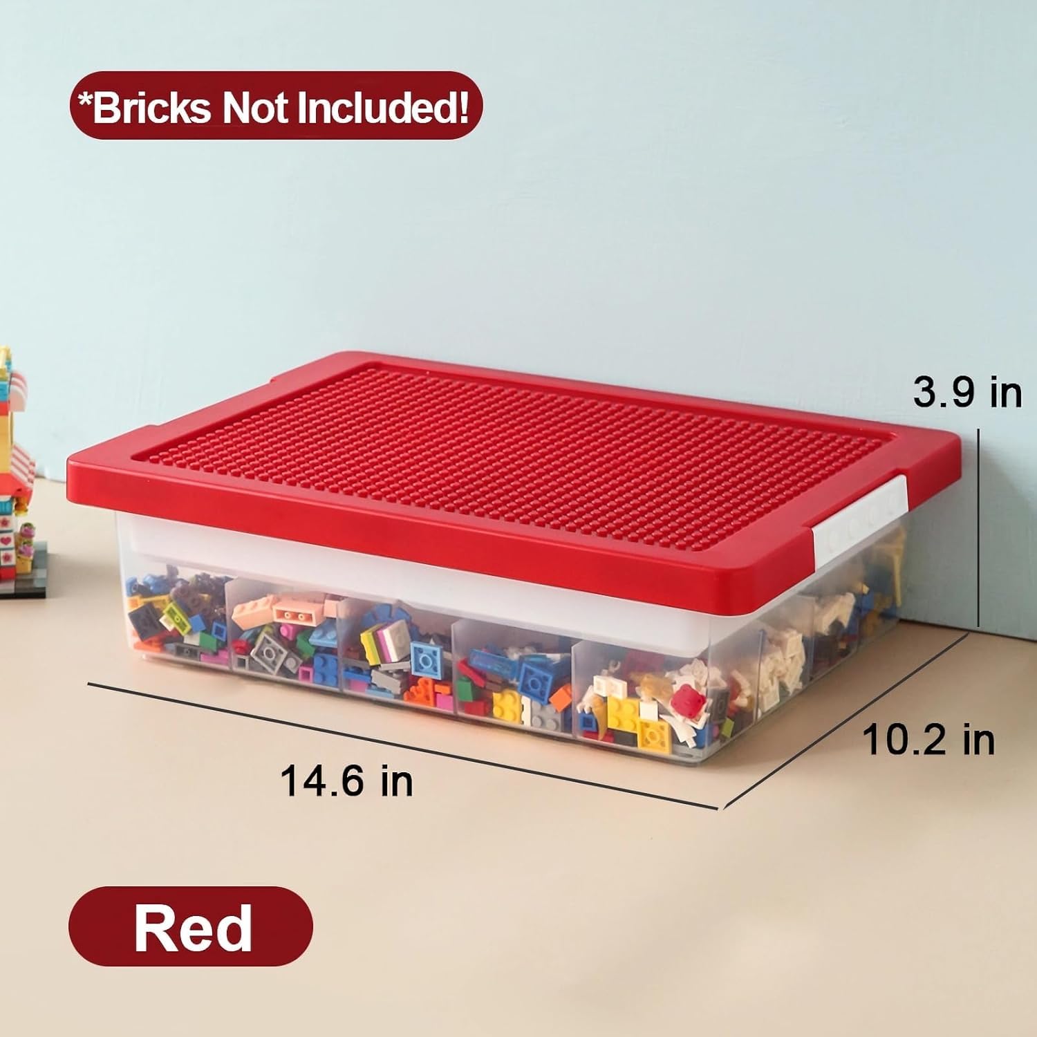 Edu Toys Toy Bricks Blocks Organizer Bins with Compartments, Building Blocks Storage, Storage Containers for Building Brick Blocks Storage, Plastic Stackable Organizer Bin Toy Chest (Red) 1