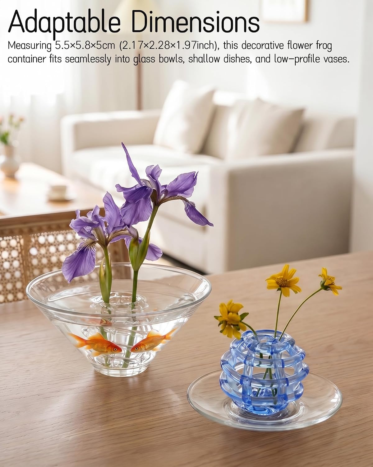 Hand Blown Glass Flower Frog for Vases - Floral Arrangement Holder and Ikebana Stem Holder for Single Stem Glass Vase, Wedding Centerpieces, Home Office Table Decor (Blue)