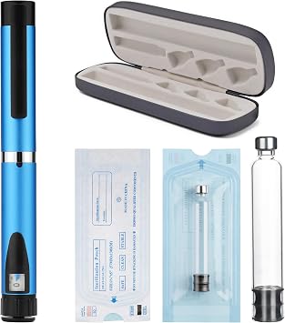60 Unit Peptide Pen, Reusable Injection Pen with 2pcs 3ml Cartridges and Protect Case,Clear Dose Window,Daily UseBlue