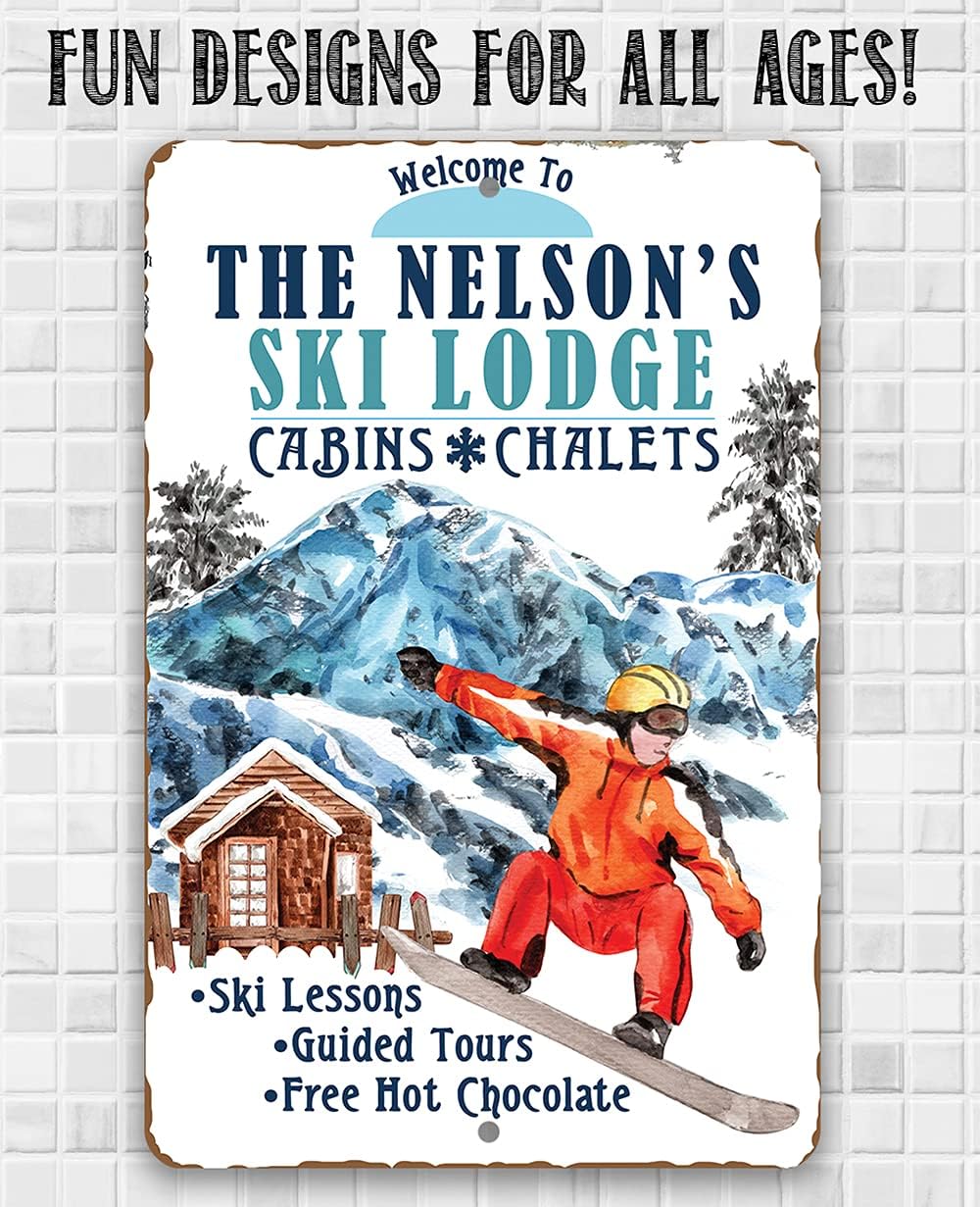Vintage Ski Signs - Personalized Ski Lodge Cabins and Chalets - Ski Tin Sign - Use Indoor/Outdoor - Great Ski Lodge Decor, Ski Condo Decor and Mountain Cabin Decor and Gift
