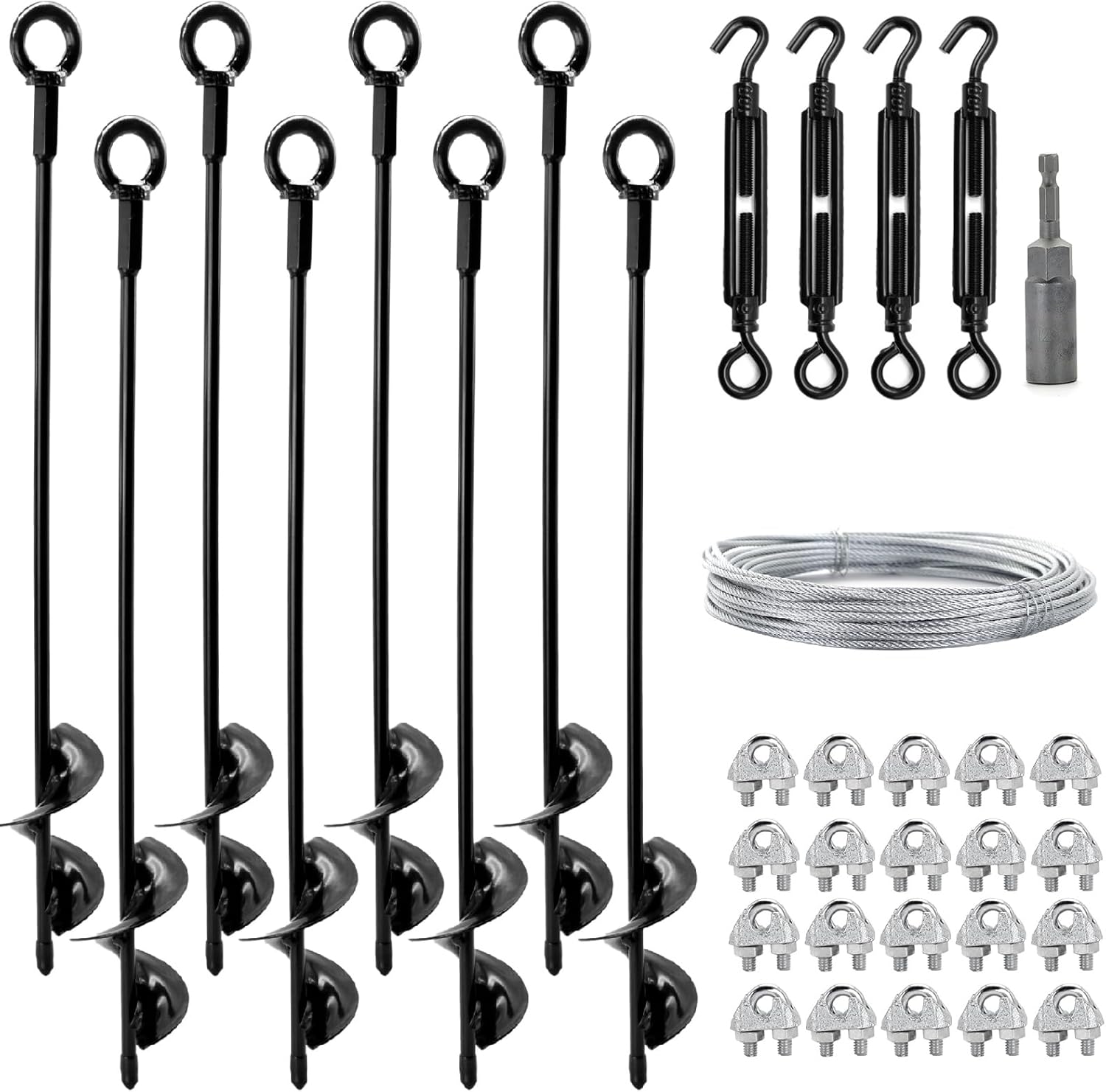 4 Pack 18 Ground Anchors Shed Anchor Kit with 1/8 Galvanized Cable Turnbuckles, Heavy Duty Earth Anchors for Sheds Canopy Gazebo Dog Runs Car Port Camping Tent 4 Pack 18 Ground Anchors Shed Anchor Kit with 1/8 Galvanized Cable Turnbuckles, Heavy Duty Earth Anchors for Sheds Canopy Gazebo Dog Runs Car Port Camping Tent