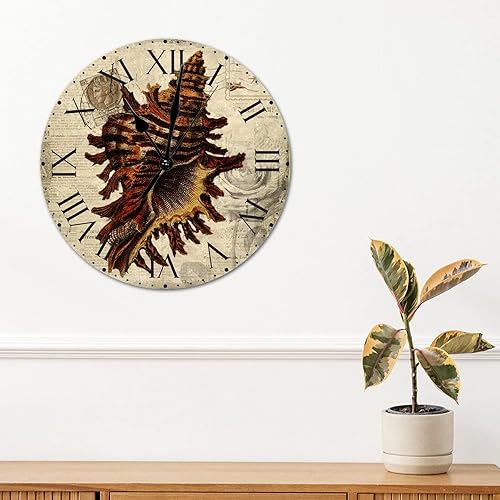 Miniatura 157 de ArogGeld Reloj de pared con diseño de estrella de mar antigua francesa, de cloruro de polivinilo, con números romanos, de 10 pulgadas, funciona