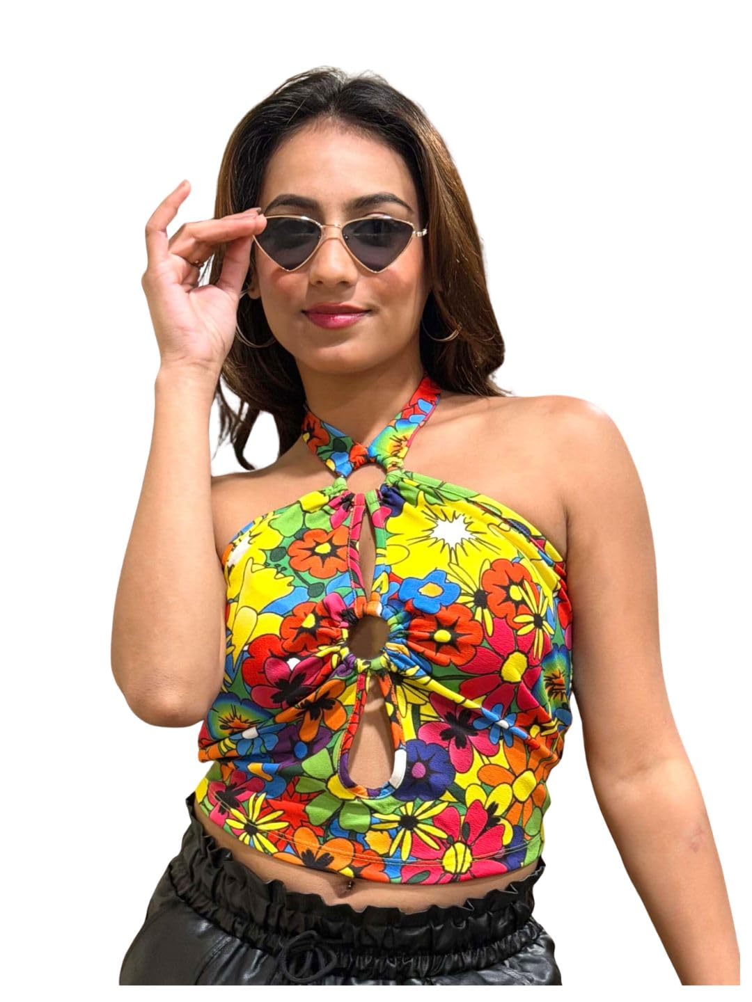 tandul Women's Floral Print Multicolor Top- Cotton Blend Western Style Sleeveless for Office, Casual, Festive & Party (12008)-picture-20