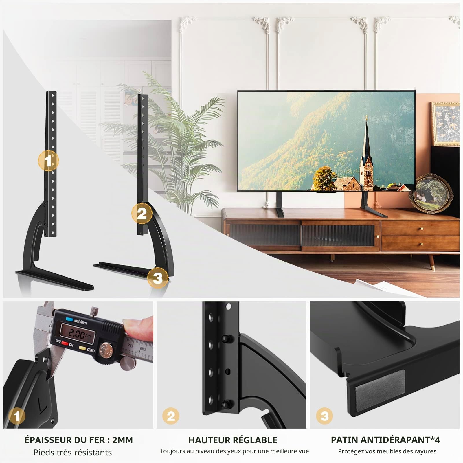 RFIVER Pied TV Universel sur Table Support TV Piédestal pour Téléviseurs à Ecran Plat 32"- 55" Réglage de la Hauteur VESA jusqu'à 800 x 400 mm Capacité de 40 kgs