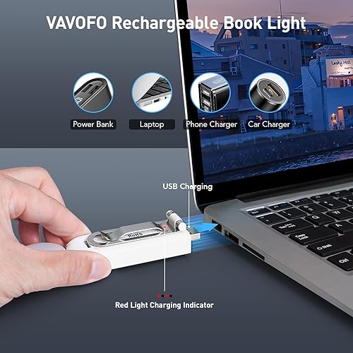 Miniatura 4 de VAVOFO Luz de libro recargable por USB, bloqueo de luz azul, luz ámbar con clip en forma de marcador, luz de lectura en forma de marcapáginas,