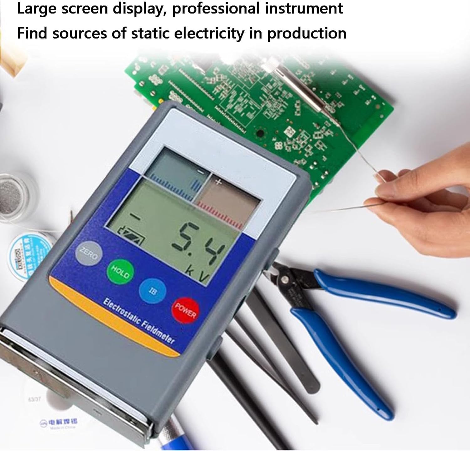 Tester elektrostatyczny, przenośny miernik równowagi jonowej z ekranem LCD, pomiar pola elektrostatycznego 0–20 kV dla materiałów takich jak guma, włókno, przędza i plastik