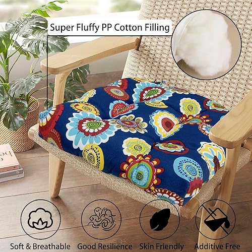 Miniatura 6 de Magpie Fabrics Juego de 2 cojines para asiento de exteriores e interiores con lazos, 19 x 19 pulgadas, impermeables, para silla de patio, tatami