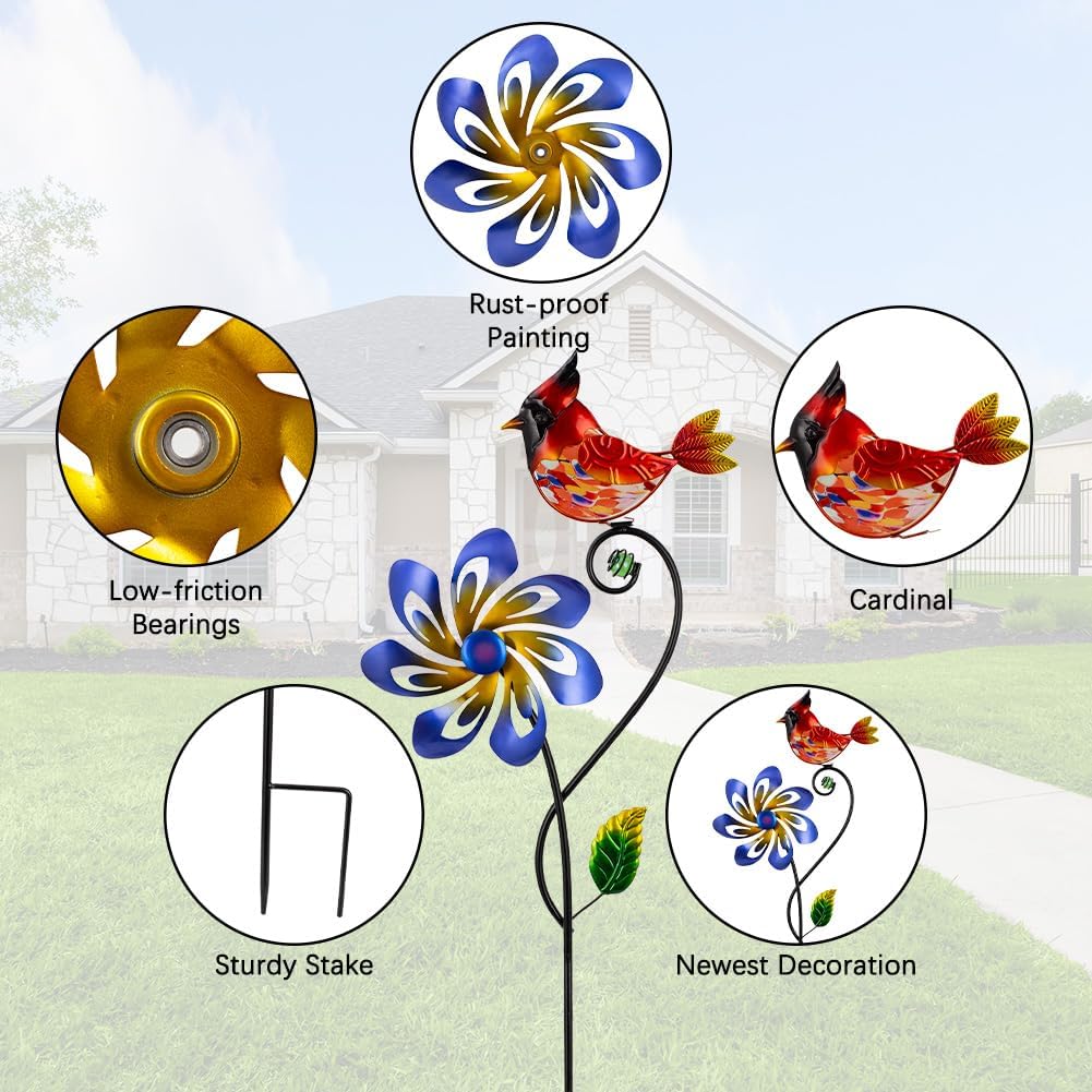 ウィンドスピナー アウトドア カーディナルウィンドスピナー キネティック風車 金属杭付き 装飾風車 芝生/パティオ/庭の装飾用