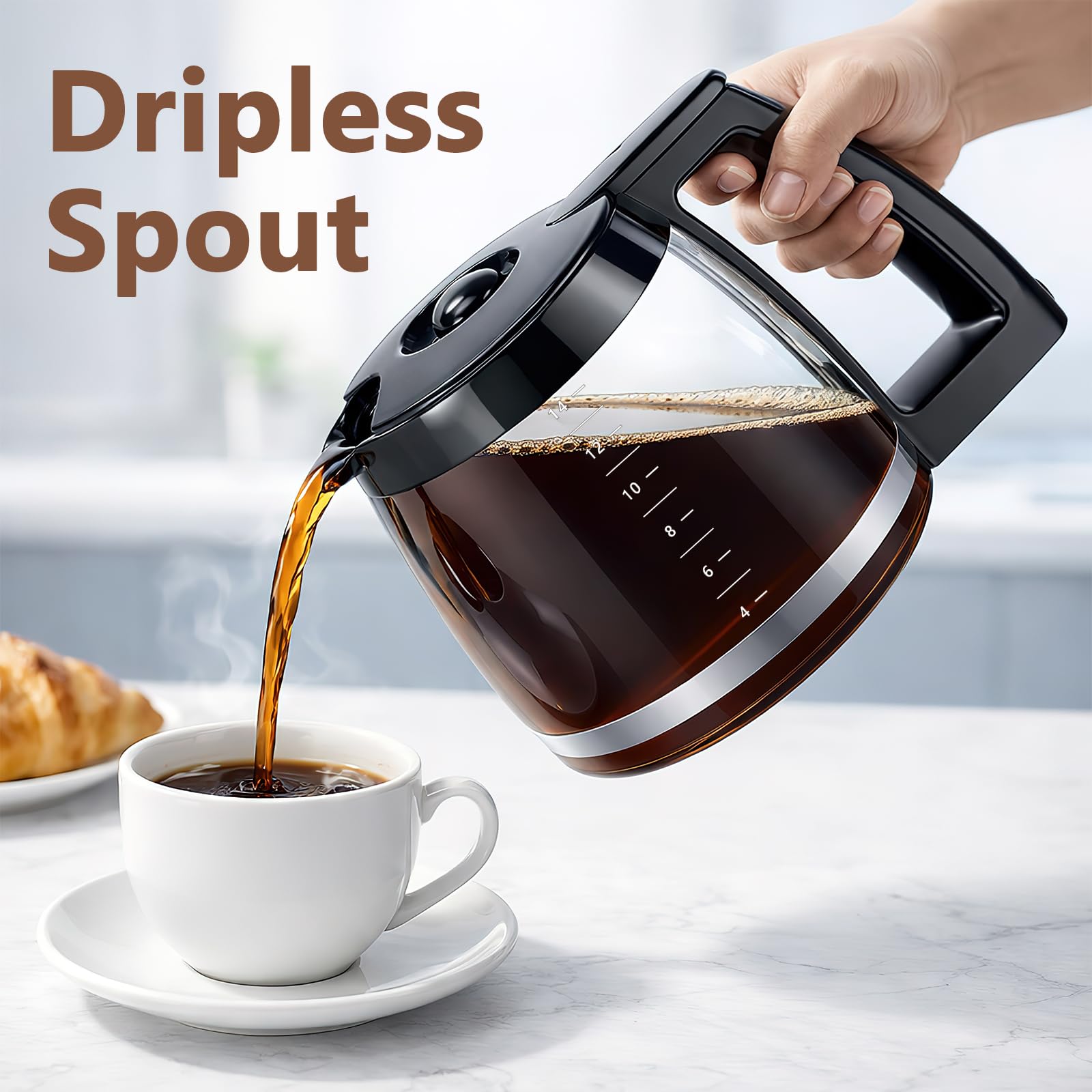 Carafe de rechange en verre avec poignée robuste pour cafetière DCC-220, DCC-2600, DCC-2800, DCC-3200P1, CBC-7000PC, CBC-7200PC, CBC-7400PC, DCC-1800FR
