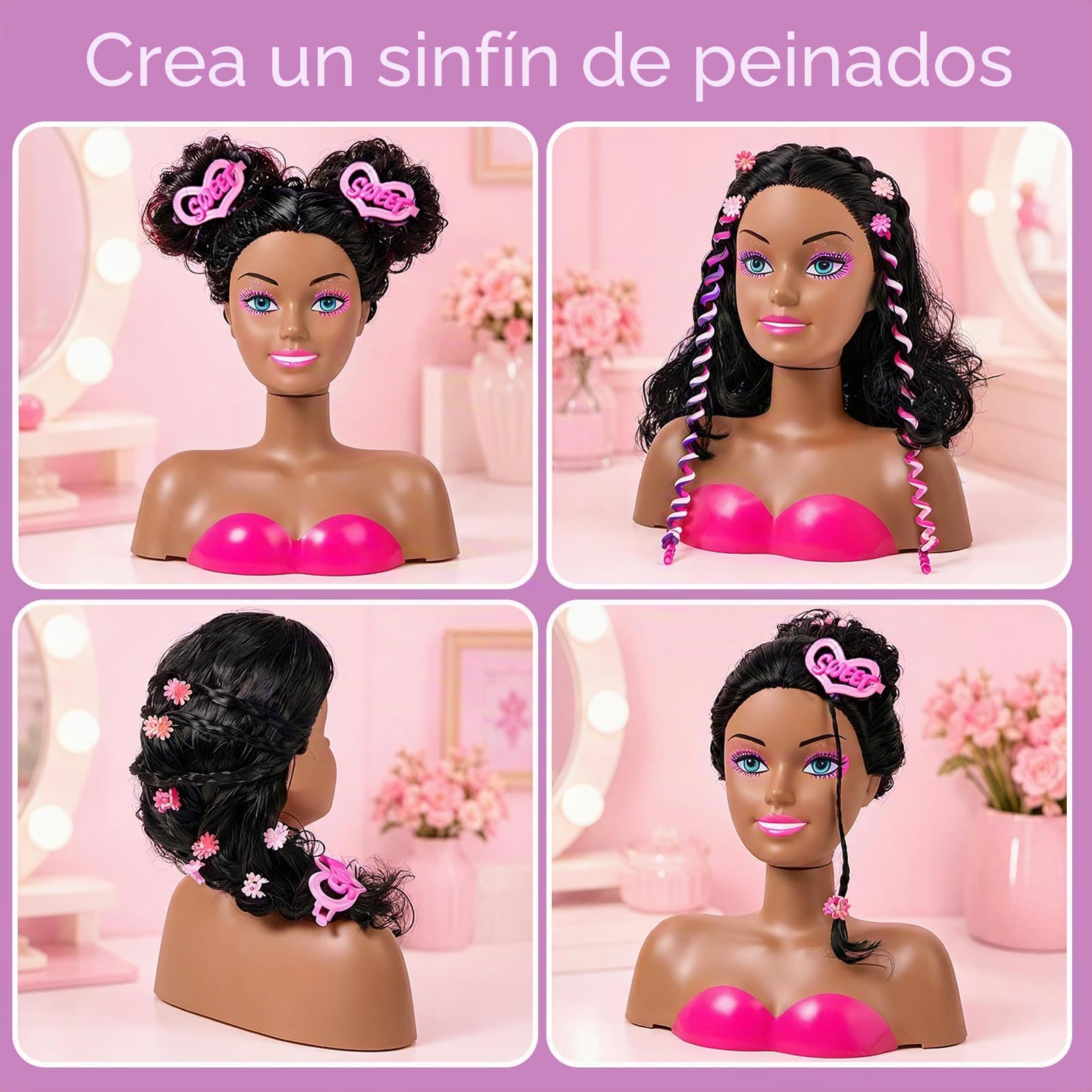 Tacobear Cabeza Muñeca para Peinar y Maquillar con Secador de Pelo Plancha Maquillaje Esmalte de Uñas Accesorios para Pelo Set Peluquería Busto Muñeca Juguete Niña Regalo 3 4 5 6 7 8 Años