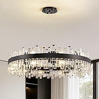 Vista 25 de Siljoy Candelabro moderno de cristal de 12 luces de oro cepillado de 2 niveles con forma de gota de lluvia de cristal, ajustable, montaje al ras