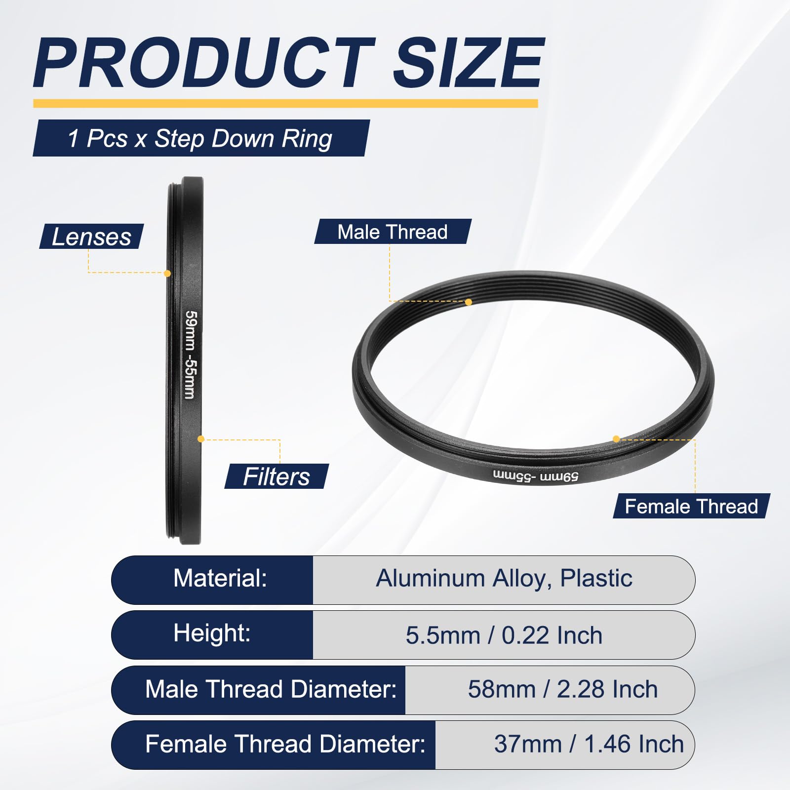 PATIKIL Step Down Ring Adapter 59mm to 55mm, Filter Step-Down Rings Camera Lens Filters Metal Ring Digital for ND IR DSLR Lenses, Black