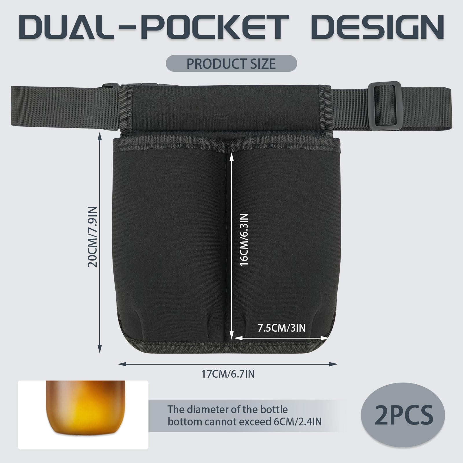 2 Pack Massage Oil Bottle Holster 2 Pocket, Lotion Bag Waist Holder Pouch with Adjustable Belt, Massage Therapy Supplies for Therapist Easy Access Accessories (2 Pocket)