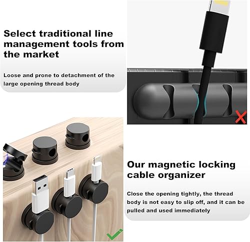 Miniatura 6 de 6-Pack Magnetic Cable Management Clips  Cord Organizer for Home, Office, Car & Desk, Keep Charging, USB & Headphone Cables Neat and Tangle-Free