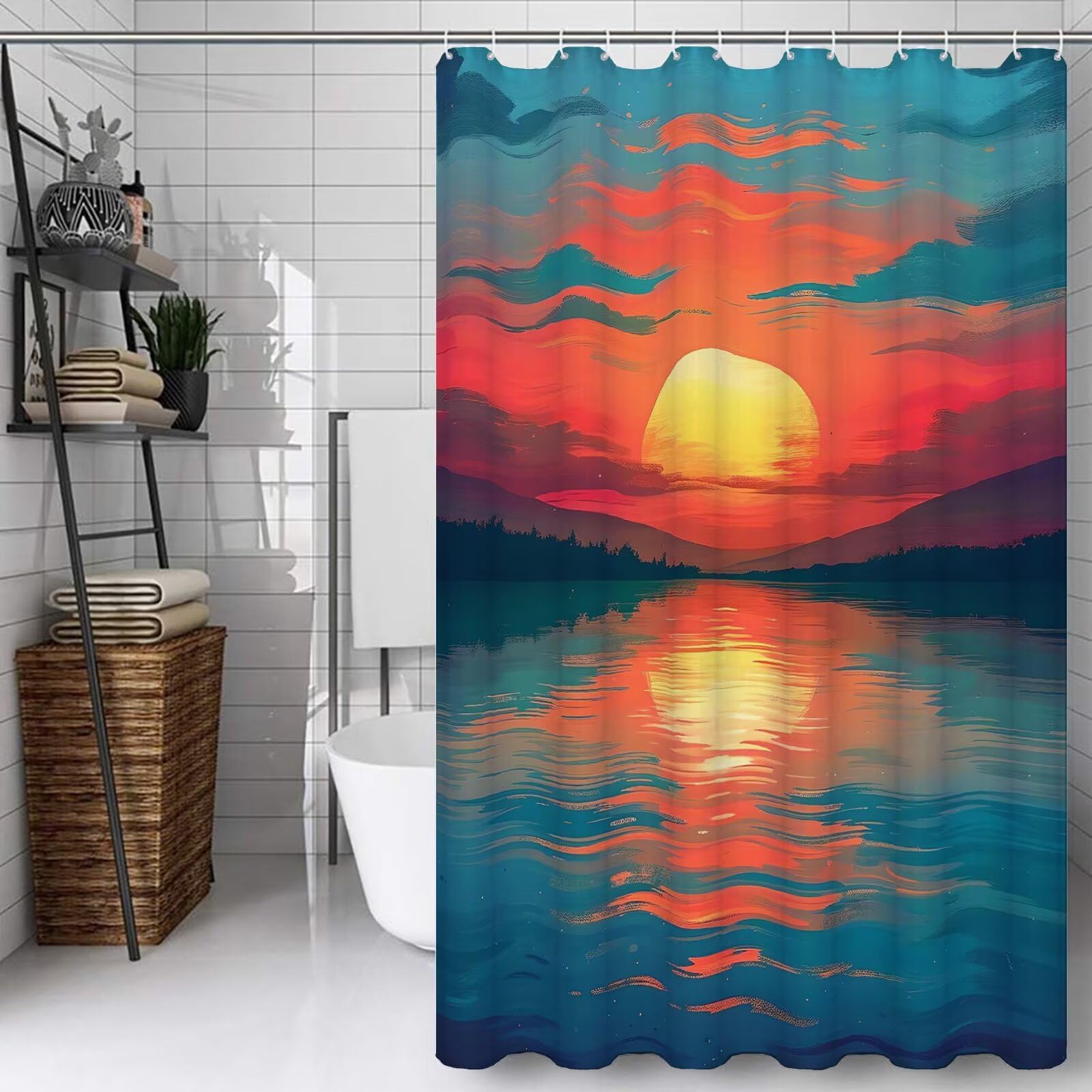 Shower curtain imperméable bleu 150x210 tissu lavable machine rideau douche grand format