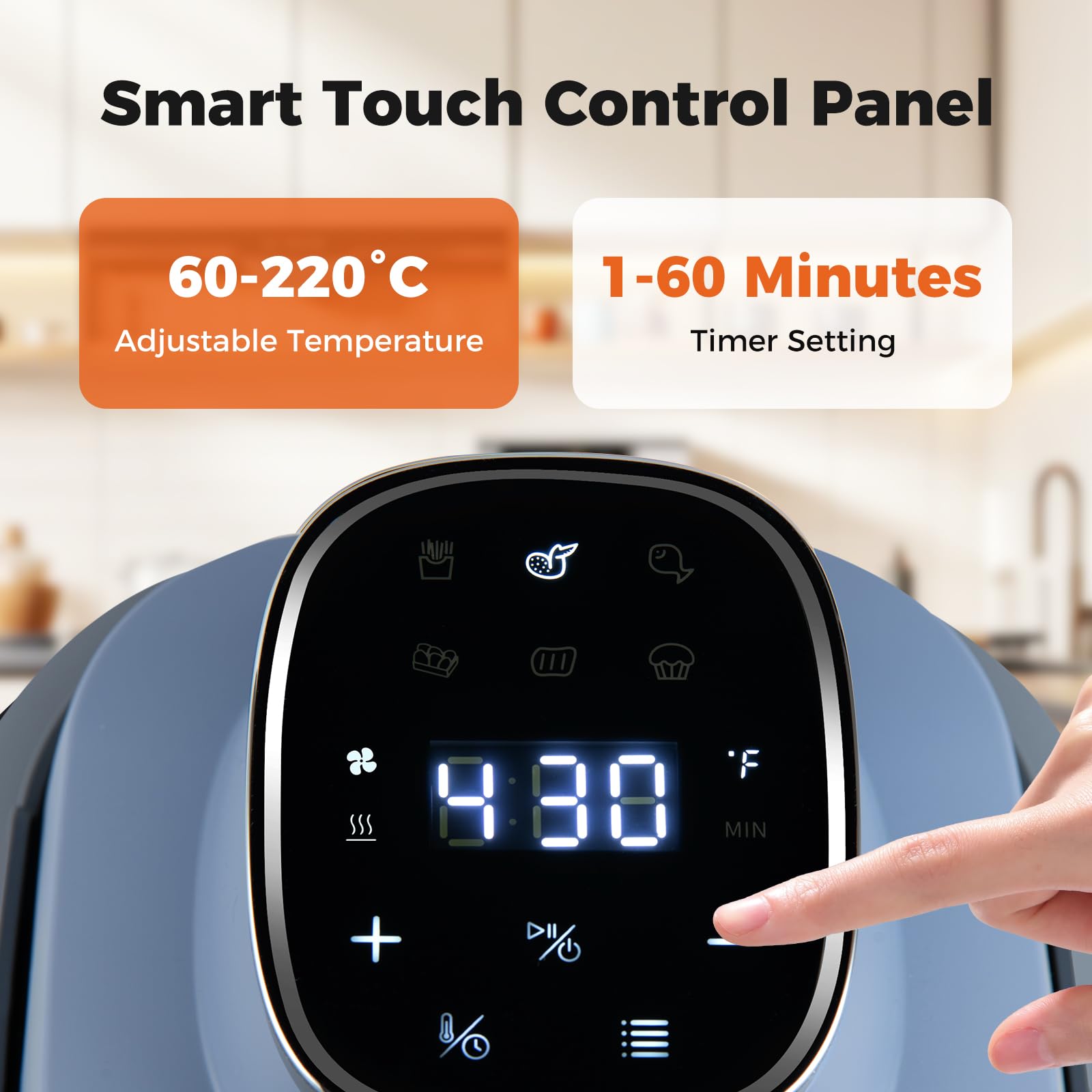 LIFEZEAL - Freidora de aire caliente de cristal, 1500 W, freidora portátil con doble contenedores apilables, tapas, cocción visible, 6 programas, termostato 220 °C, diseño compacto y silencioso (azul)