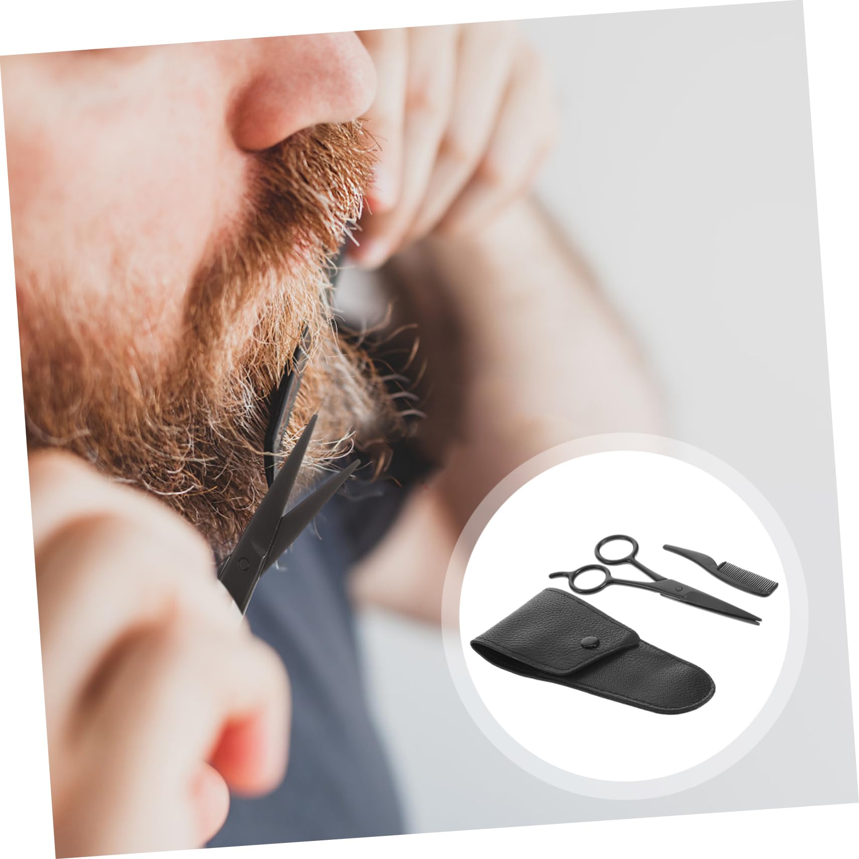 minkissy 3pcs Mustache and Eyebrow Trimming Tool Set Stainless Steel Beard Scissors with PU Leather Storage Bag and Comb Essential Grooming Accessory for Barbershop and Home Use
