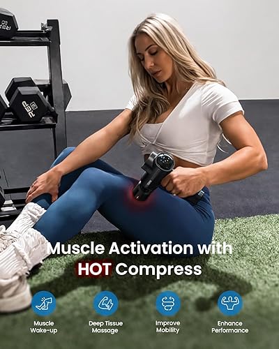 Miniatura 4 de RENPHO Pistola de masaje de tejido profundo con soporte de carga, masajeador de espalda con calor y cabeza fría, masajeador muscular corporal de