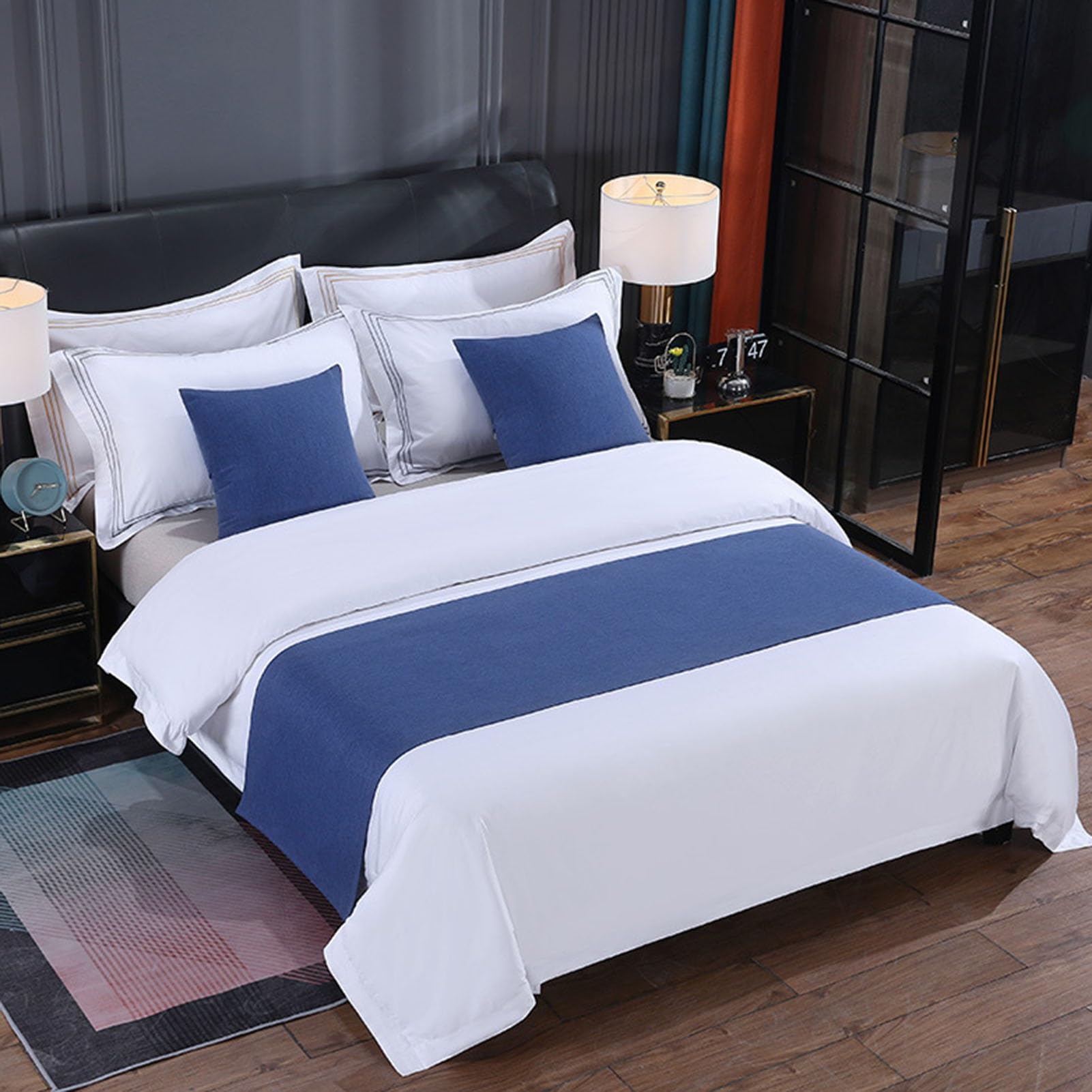 IINCOOY Luxury bedspread and decorative throw, suitable for footboard decoration on single, twin, queen, and king-size beds(Cyan (A),50x180 cm)