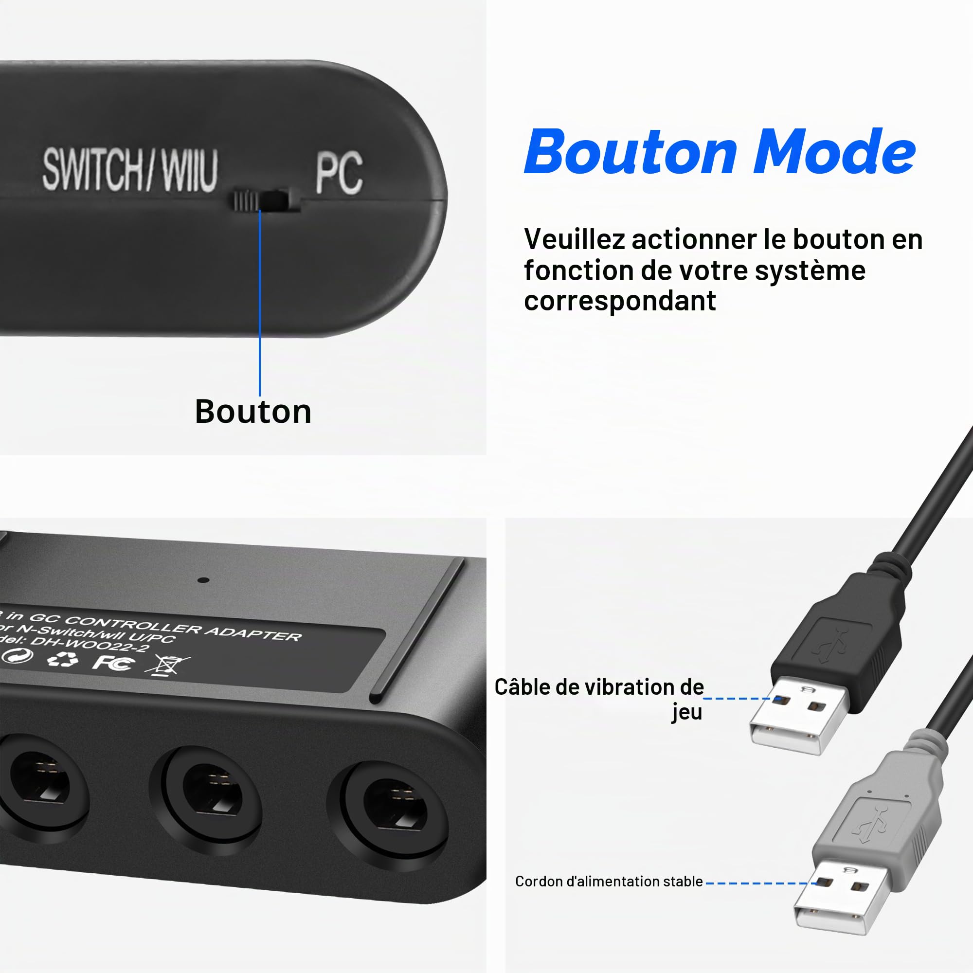 MEIRIYFA Controller Adapter for GC, Compatible with Switch Super Smash Bros NGC Adapter for WII U/PC USB & Switch with 4 Port/Turbo and Vibration Features