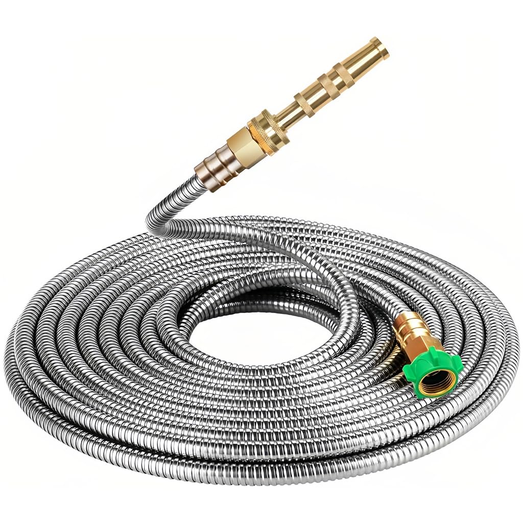 HASTHIP 25ft Stainless Steel Garden Hose with Nozzle -1