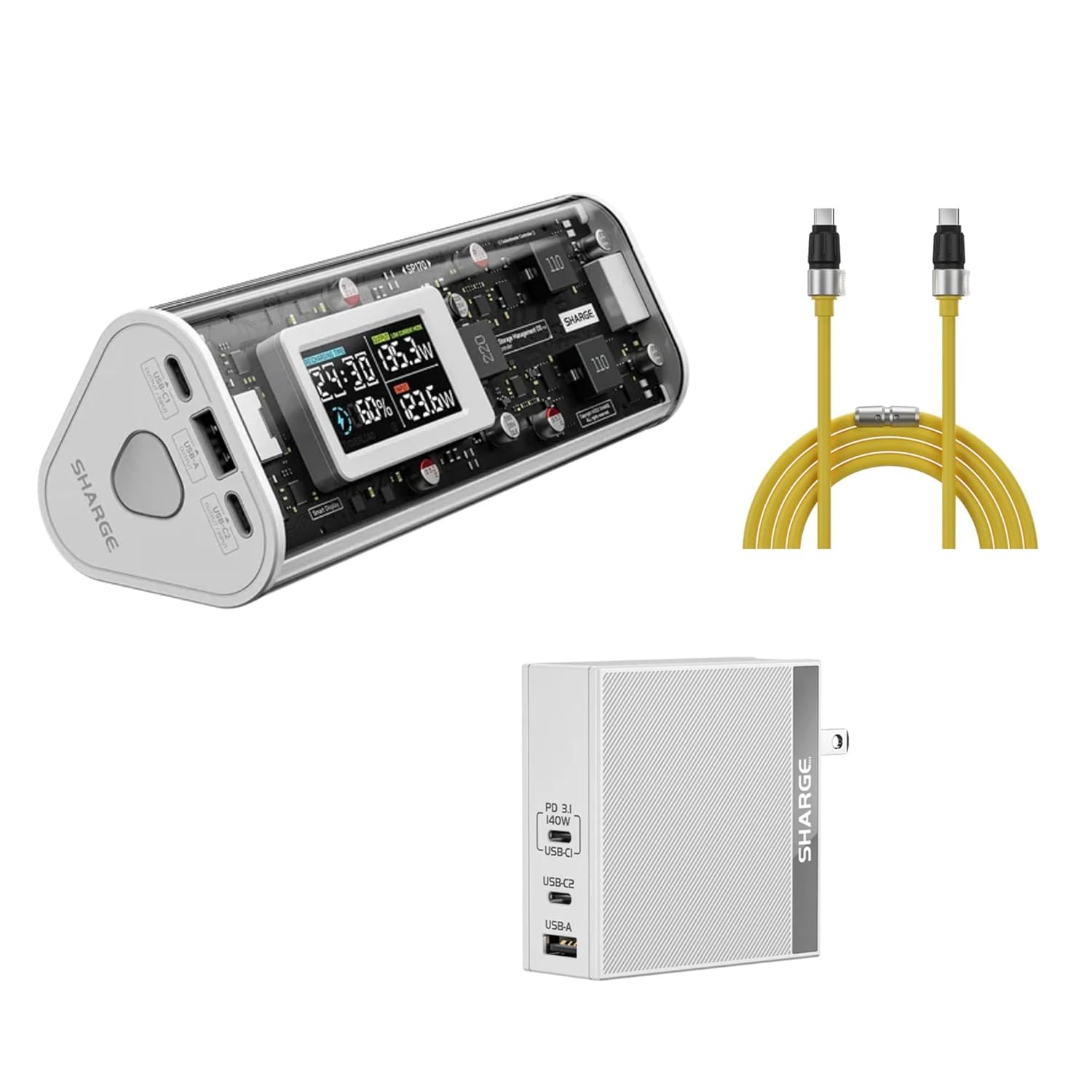 Shargeek 170 Power Bank 140W PD3 1 Wall Charger 240W USB C Cable Bundle