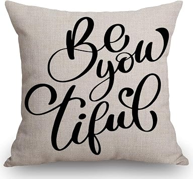 SSOIU Farmhouse Pillow Covers with Be You Tiful Quote 18 x 18 Inch for Farmhouse Decor Housewarming Presents for New Home