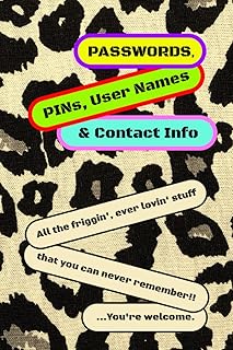 Passwords, PINs, User Names, and Contact Info: 6x9 inch book holds info for 44 accounts and 72 contacts!