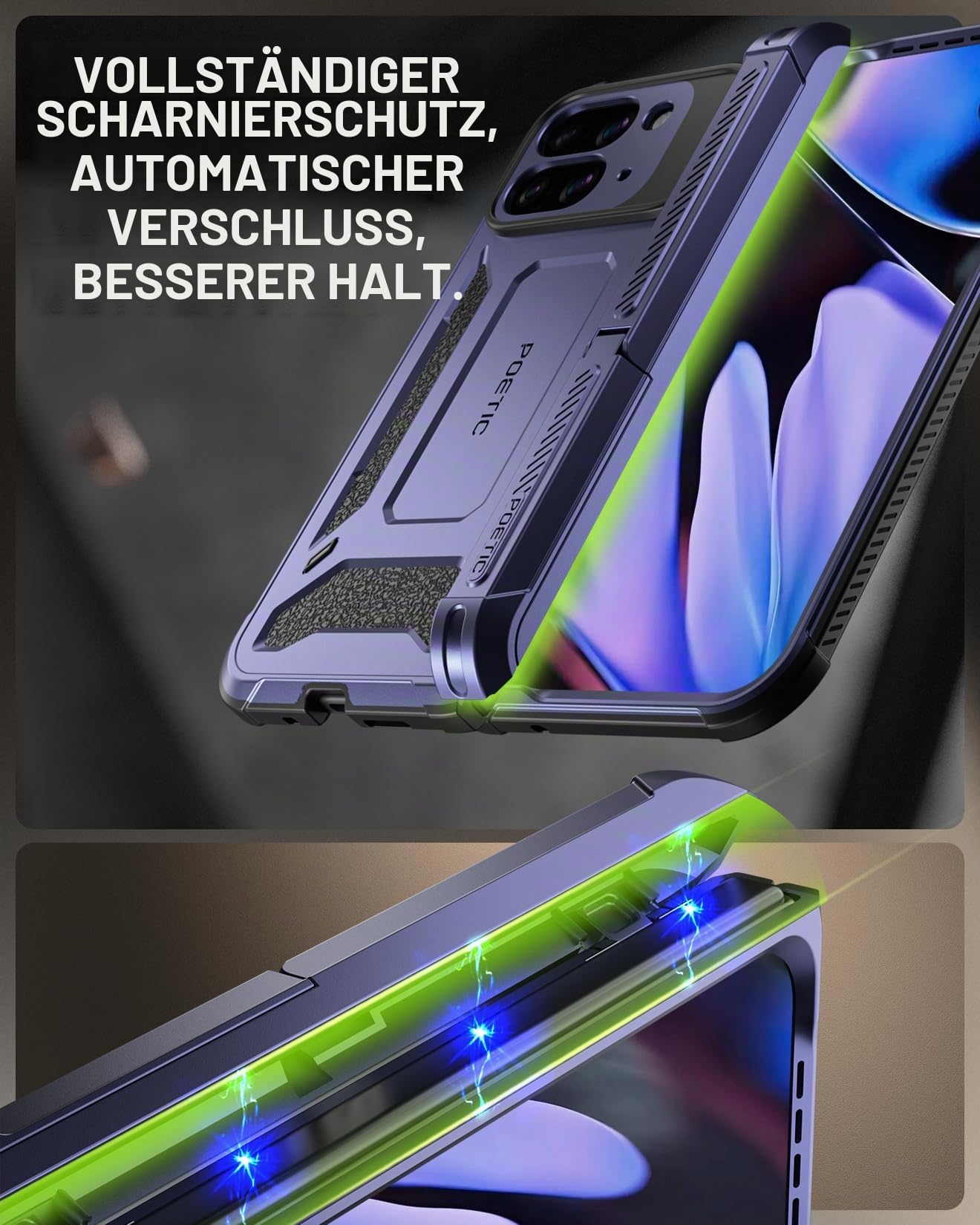 Poetic Spartan Schutzhülle für Google Pixel 9 Pro Fold 5G, Scharnierschutz, Ständer, militärischer Schutz, stoßfest, robust, mit integriertem Displayschutz, Mitternachtsblau